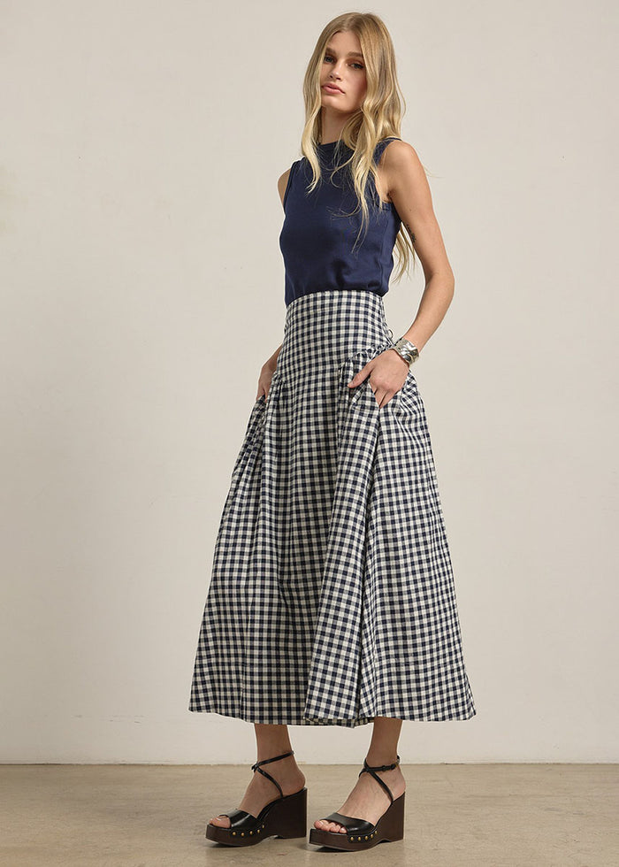Mia Gingham Check Midi Skirt