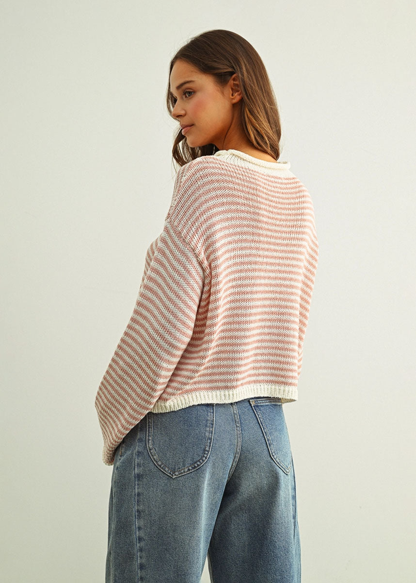 Anne Cardigan - Rose Stripe