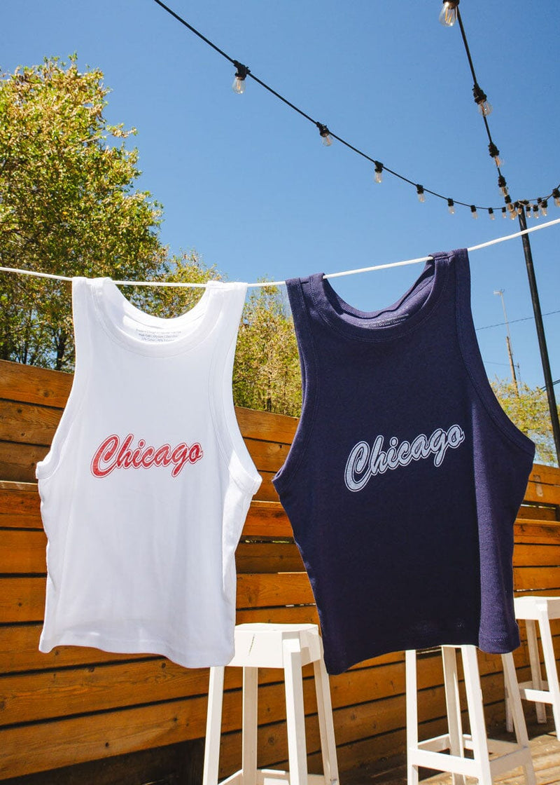 90's Chicago Micro-Rib Racer Tank - Navy