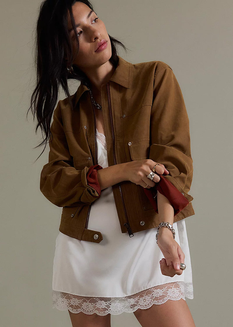 Blair Vegan Suede Jacket - Caramel Cafe