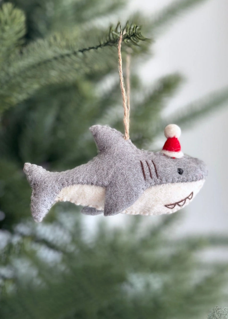 Santa Hat Shark Felt Ornament