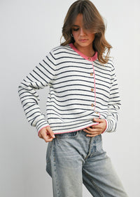 Sailor Stripe Cardigan - Ivory & Pink