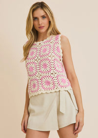 Jenny Crochet Tank - White & Pink