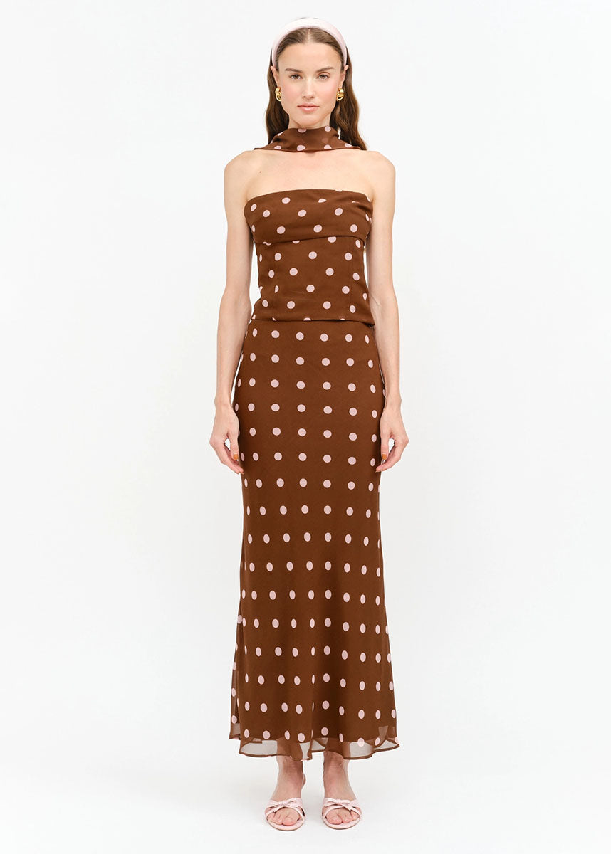 Kalila Polka Dot Maxi Skirt - Brown