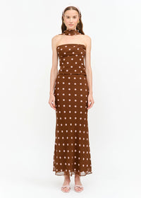 Kalila Polka Dot Maxi Skirt - Brown