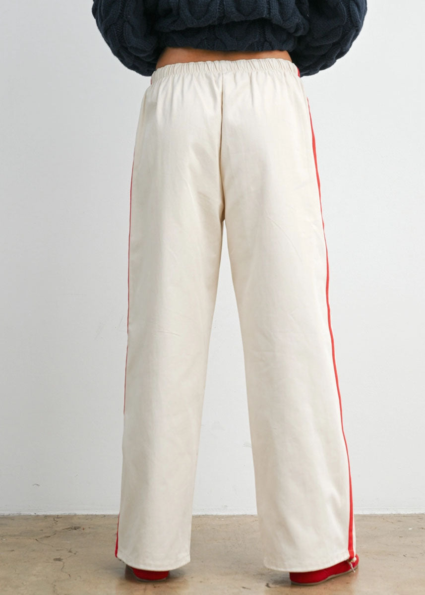 Eagan Striped Drawstring Track Pants - Ivory & Red