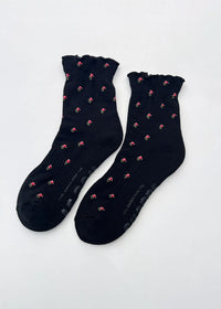 Ruffled Hugger Crew Socks - Black Petal