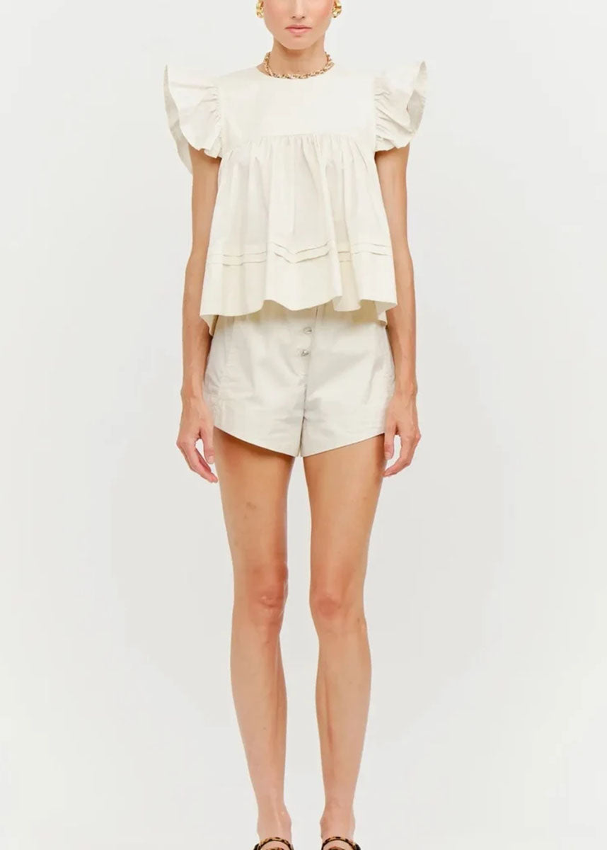Leah Cotton Ruffle Top - Cream