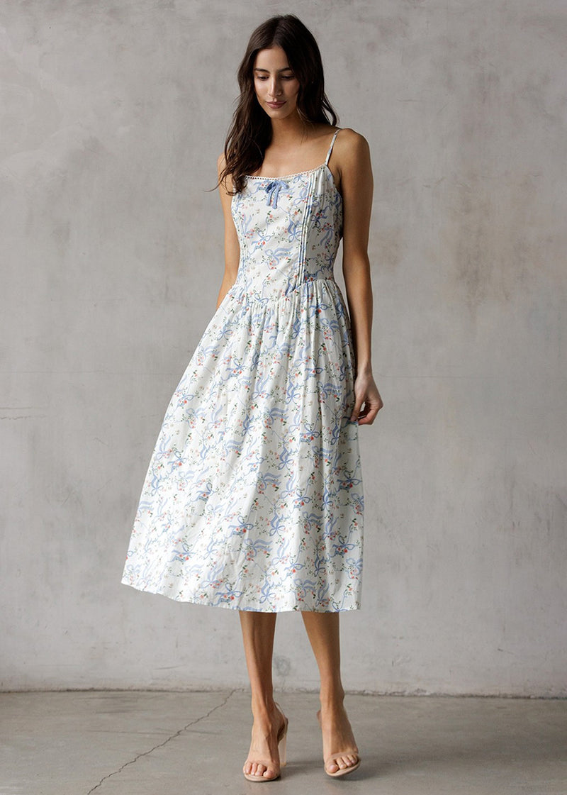 Mary Grace Floral Midi Dress - White Multi