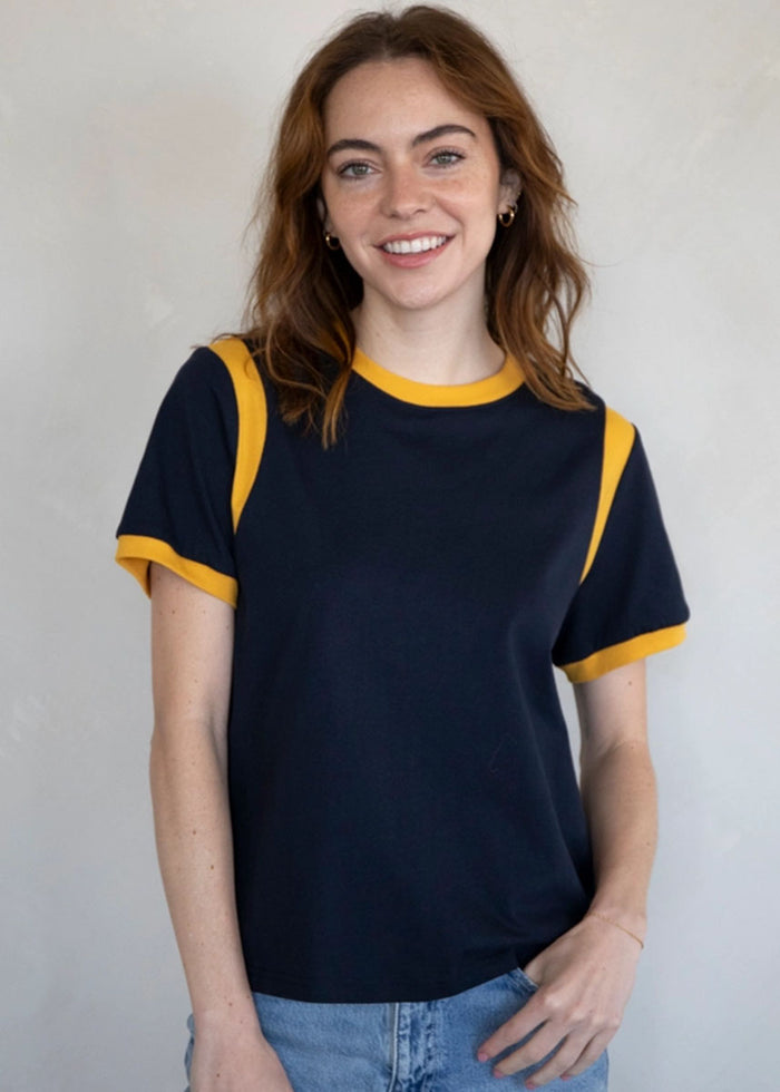 Aly Contrast Tee - Navy