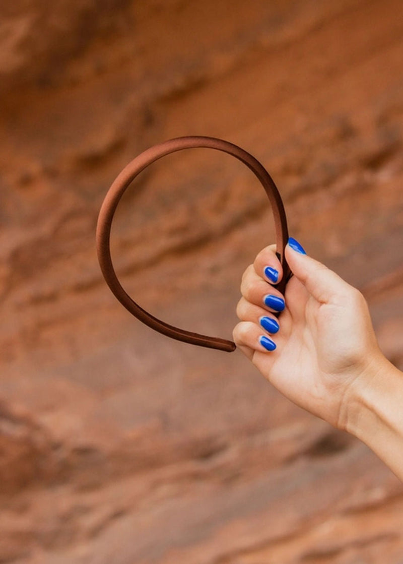 Thin Satin Headband - Brown