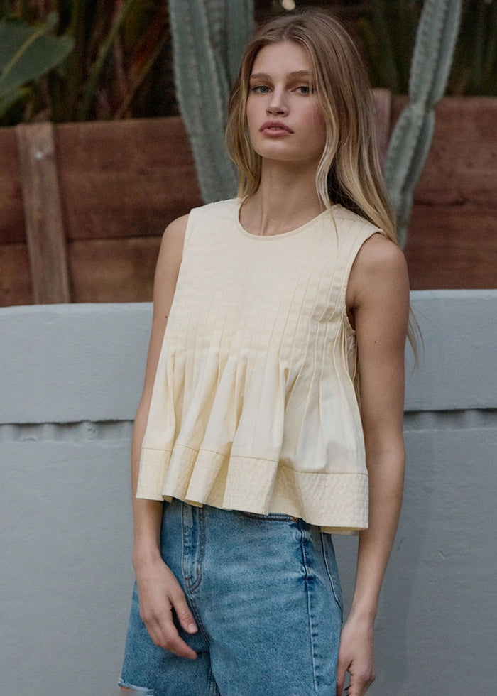 Petunia Pleated Flare Peplum Top - Light Yellow