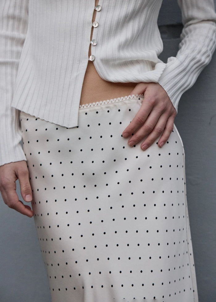 Bette Satin Polka Dot Midi Skirt - Cream
