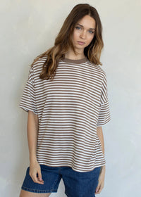Striped Slub Oversized Tee - Taupe