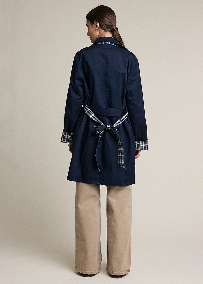 Waldorf Reversible Plaid Trench Jacket - Navy