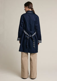Waldorf Reversible Plaid Trench Jacket - Navy