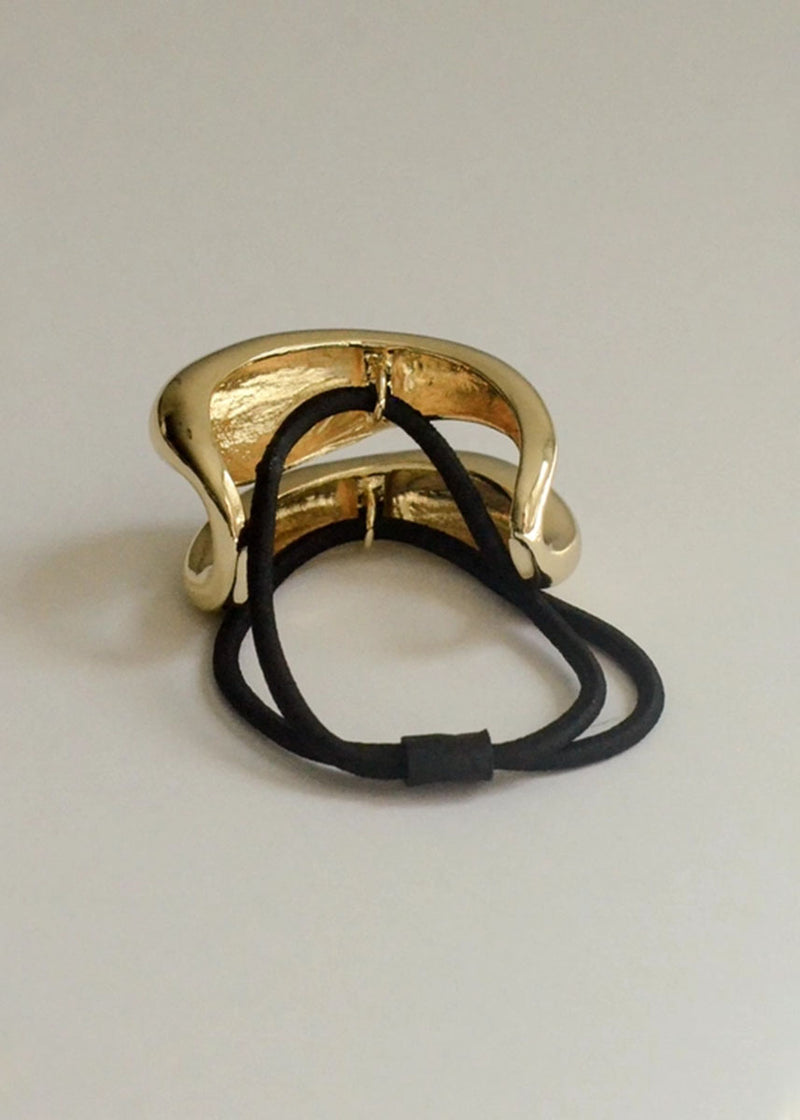 Wide Sculptured Metal Cuff Hair Tie - Gold