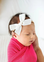 Large Satin Bow Headband - White