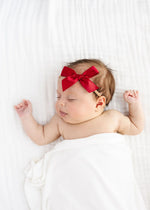 Small Satin Bow Headband - Ruby