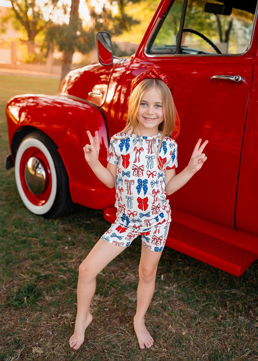 Red, White, & Blue Bows Shorts Set