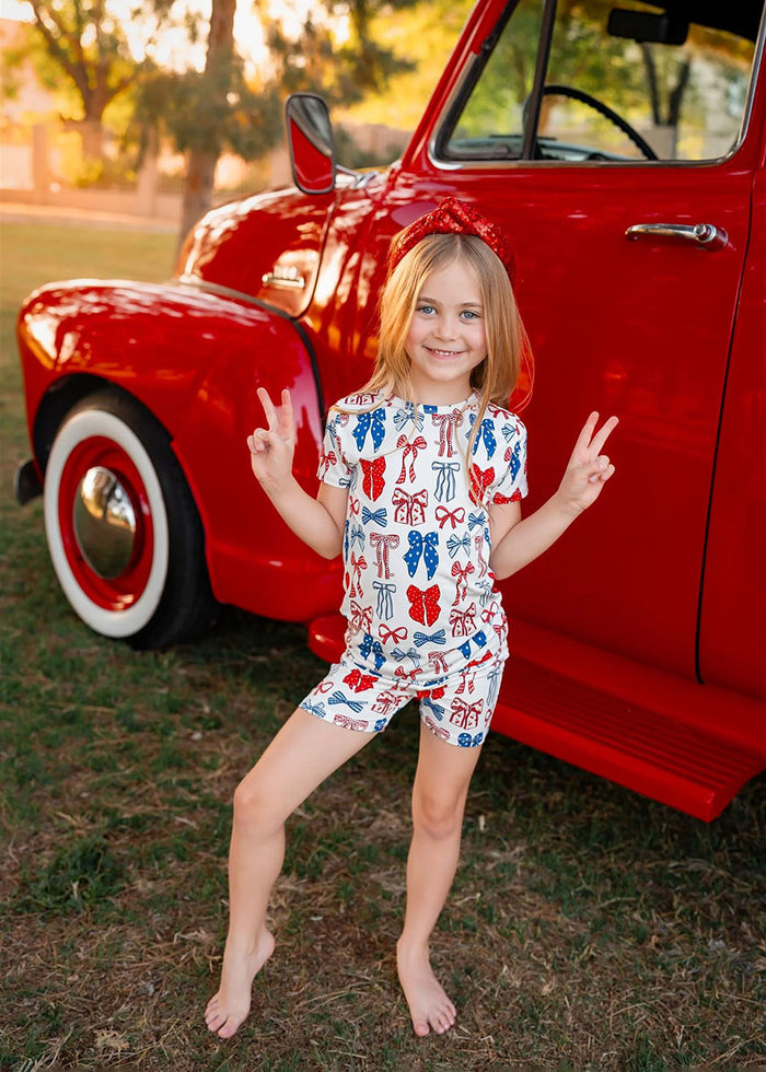 Red, White, & Blue Bows Shorts Set