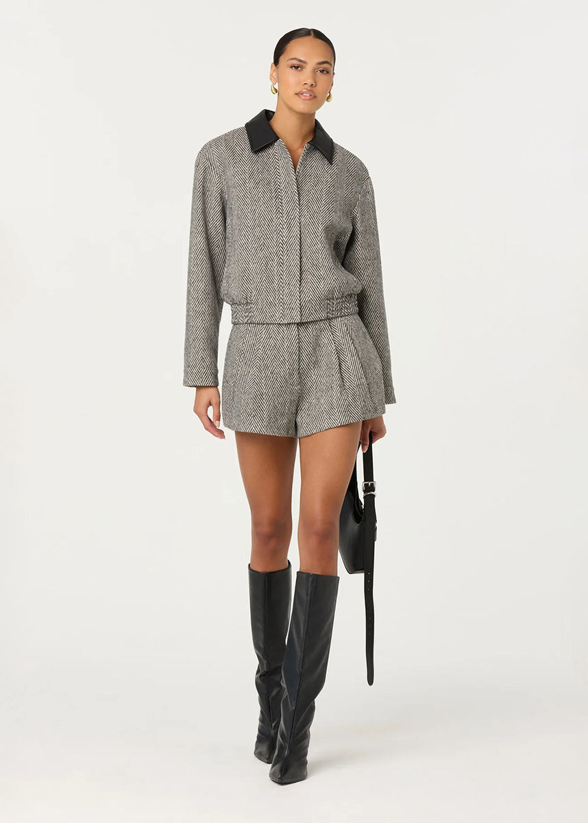 Sorine Shorts - Grey Herringbone