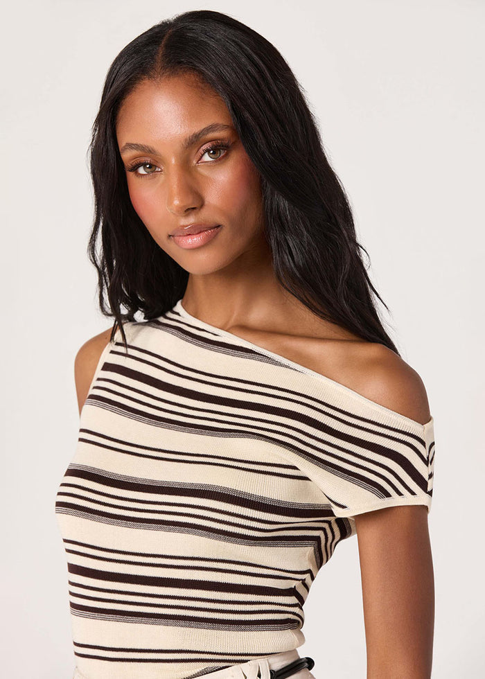 Sofia Sweater Top - Cream Brown Stripe