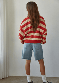 Amerie Striped Collared Pullover - Taupe Red