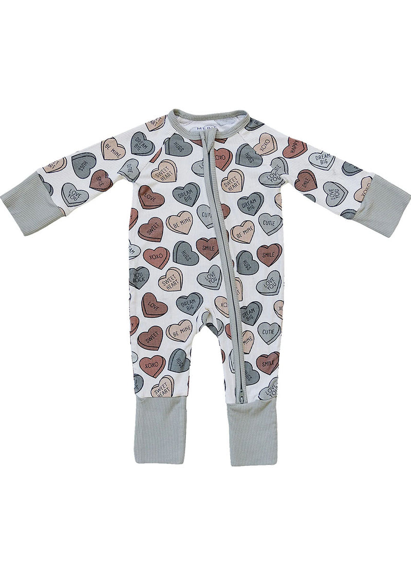 Cozy Ribbed Zipper Jammie - Conversation Hearts