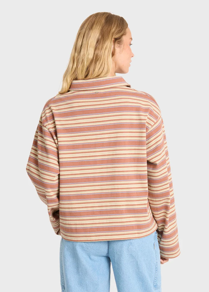 Sugar Stripe Long Sleeve Polo - Sugar Almond