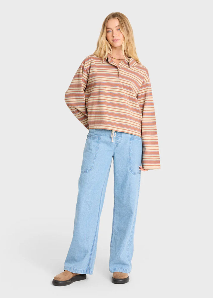 Sugar Stripe Long Sleeve Polo - Sugar Almond