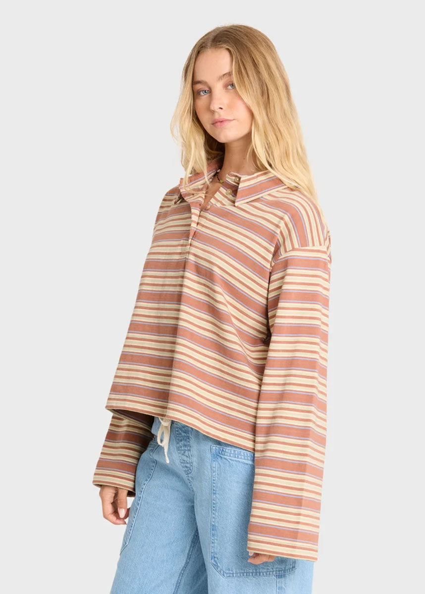Sugar Stripe Long Sleeve Polo - Sugar Almond