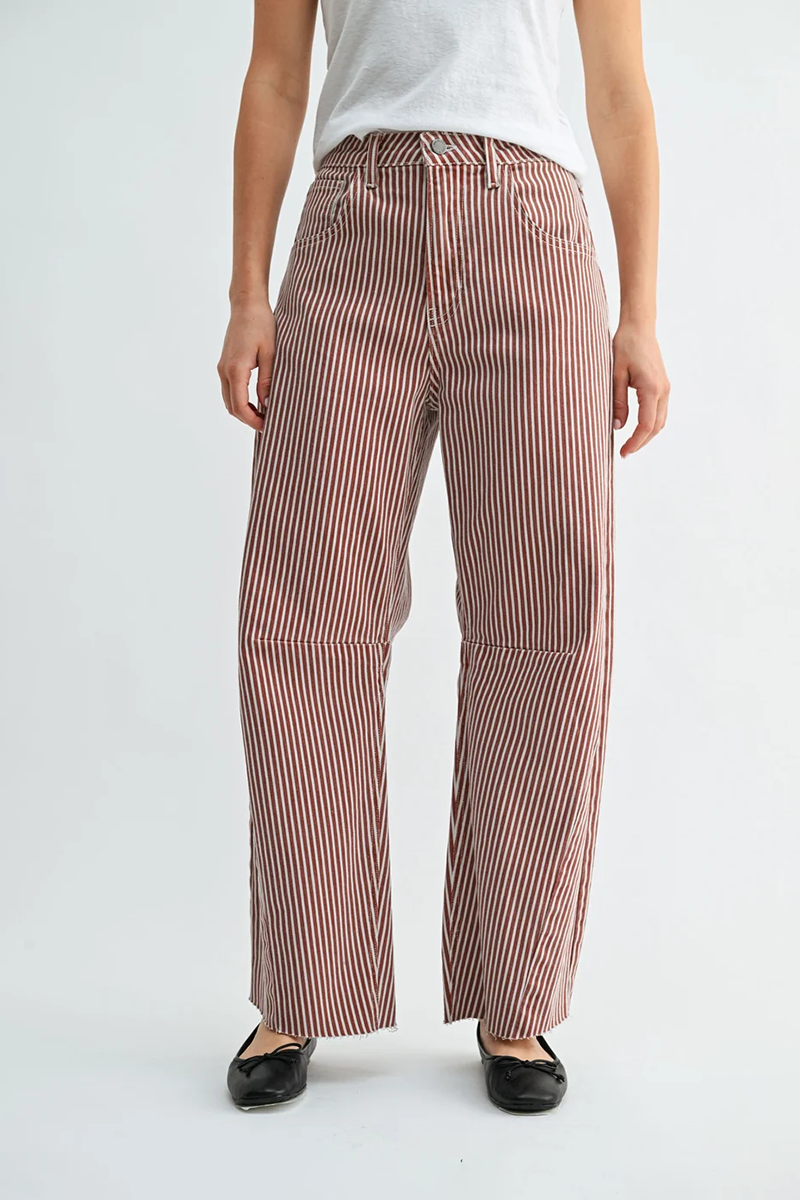 Seamed Barrel Jeans - Spice Brown Stripe