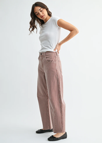 Seamed Barrel Jeans - Spice Brown Stripe
