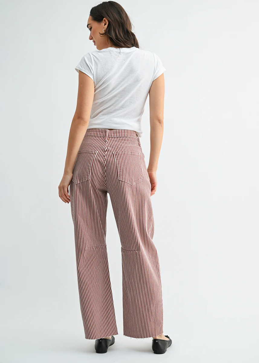 Seamed Barrel Jeans - Spice Brown Stripe