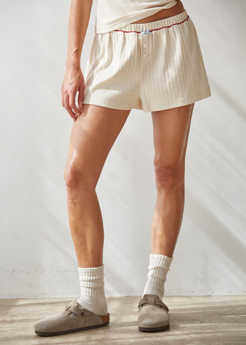 Dream Bow Pointelle Shorts - Cream Red