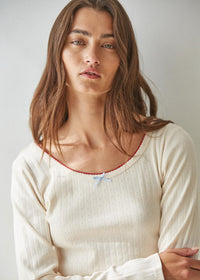 Dream Bow Pointelle Top - Cream Red