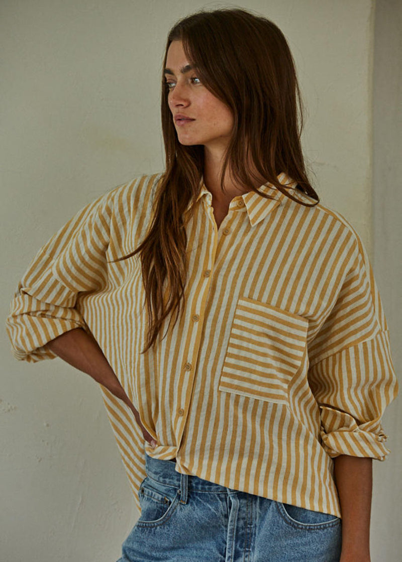 Cade Stripe Button-Down - Mustard Ivory