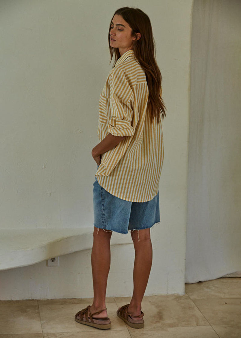 Cade Stripe Button-Down - Mustard Ivory