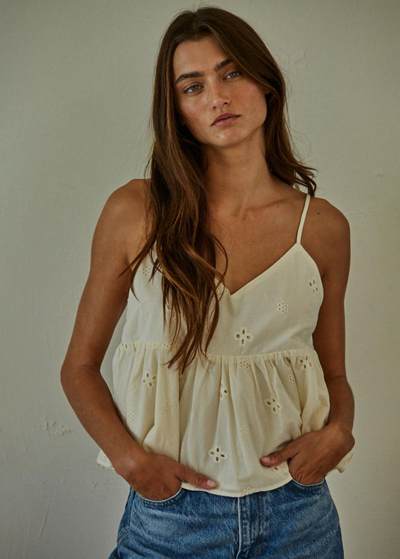 Estelie Eyelet Cami Top - Vanilla