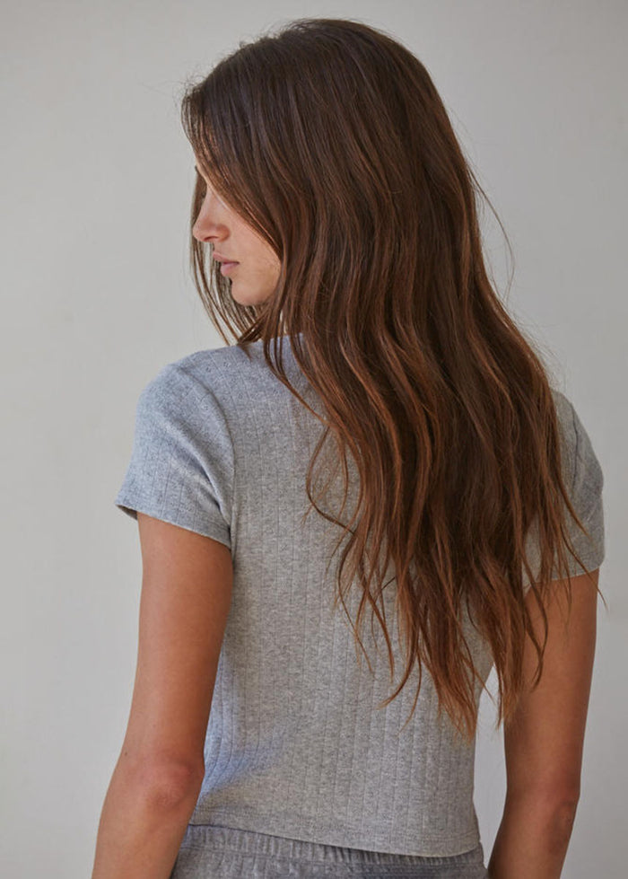 The Pointelle Ribbed Tee - Heather Grey