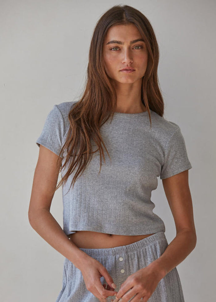 The Pointelle Ribbed Tee - Heather Grey