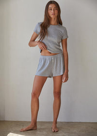 The Pointelle Ribbed Shorts - Heather Grey