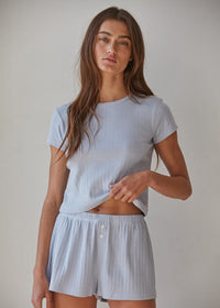 The Pointelle Ribbed Shorts - Misty Blue