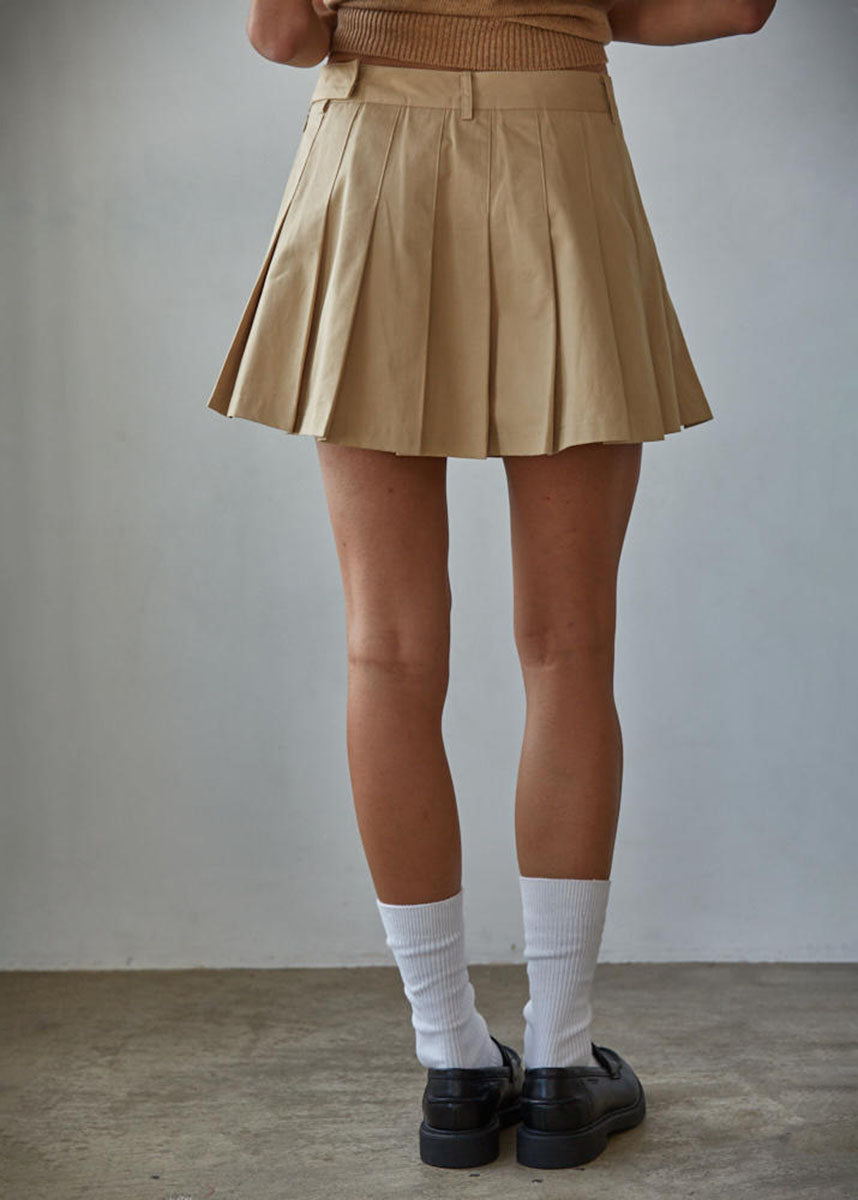 Beckett Pleated Mini Skirt - Khaki