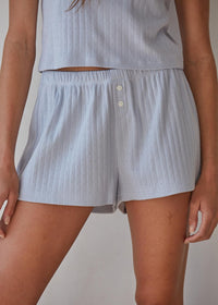 The Pointelle Ribbed Shorts - Misty Blue