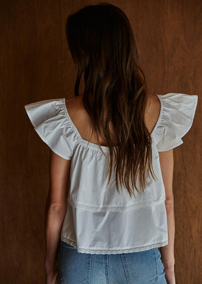 Lillian Lace Ruffle Top - White
