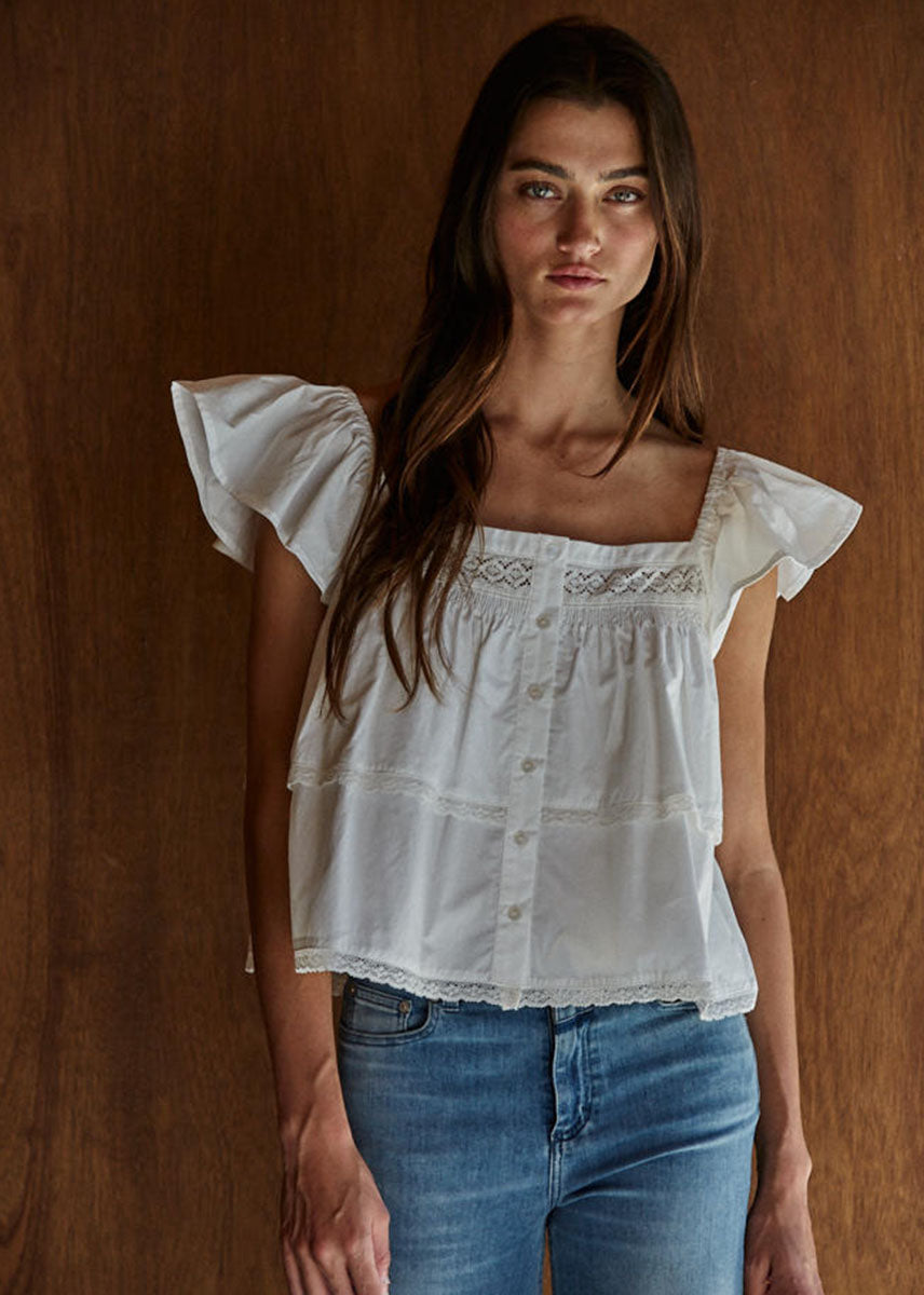 Lillian Lace Ruffle Top - White