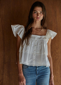 Lillian Lace Ruffle Top - White