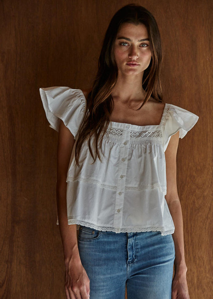 Lillian Lace Ruffle Top - White